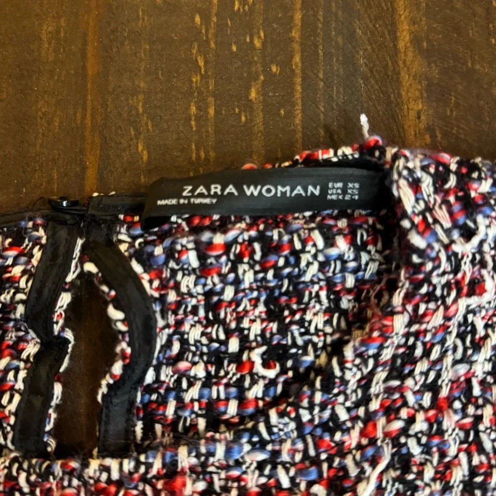 Zara Tweed Top with Pleated Detail Fringe Size XSmall